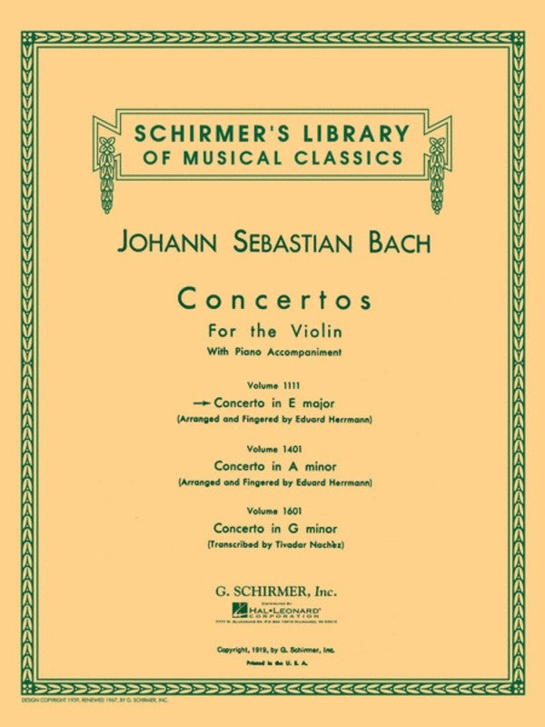 Bach Concerto E Major Lib.1111 Violin/Piano