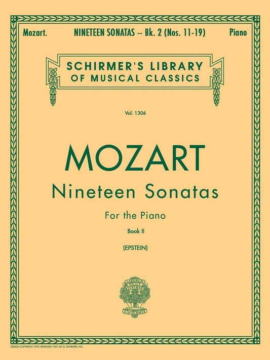 Mozart - 19 Sonatas Book 2 for Piano, Ed. Epstein, G. Schirmer, 152 Pages, Schirmer's Library of Musical Classics