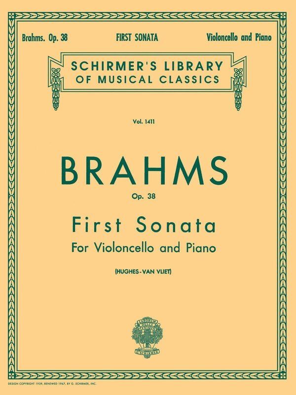Brahms Sonata No. 1 in E Minor Op. 38 for Cello and Piano, 40 Pages, Schirmer Library of Classics