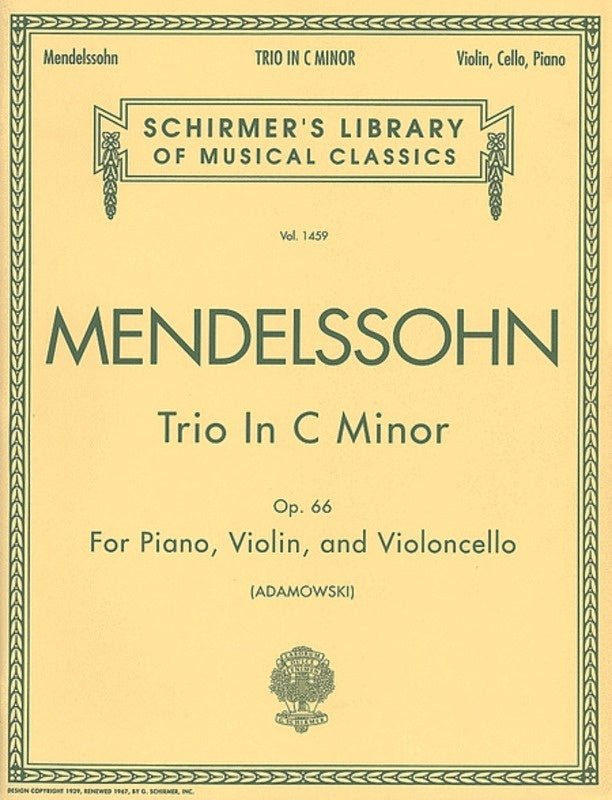 Schirmer - Mendelssohn - Piano Trio C Minor Op 66 Score/Parts
