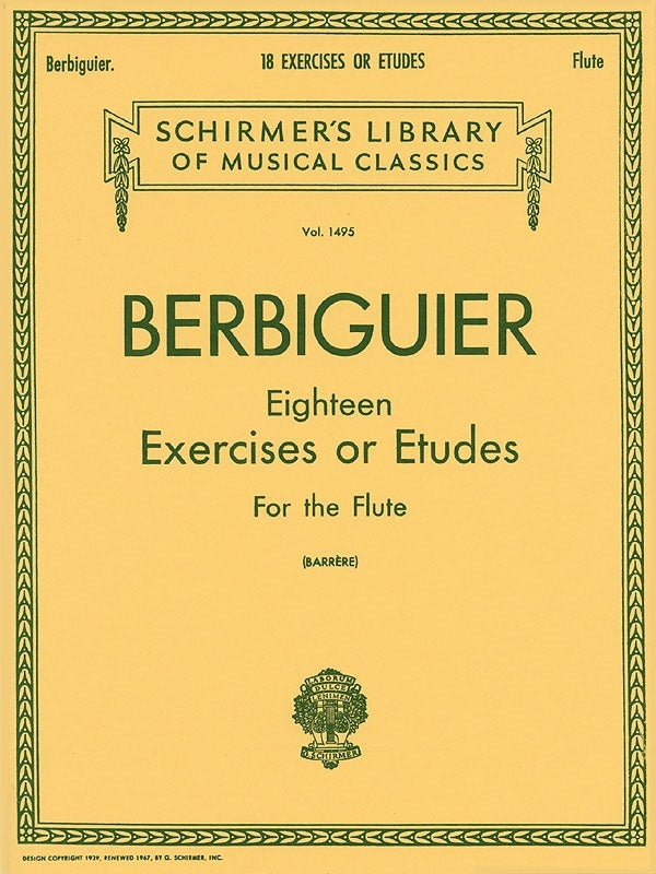 Berbiguier - 18 Exercises Or Etudes For Flute (Softcover Book)