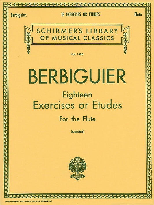 Berbiguier - 18 Exercises Or Etudes For Flute (Softcover Book)