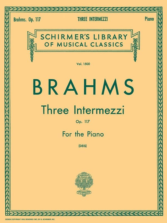 Brahms 3 Intermezzi Op 117 Piano Lib.1500