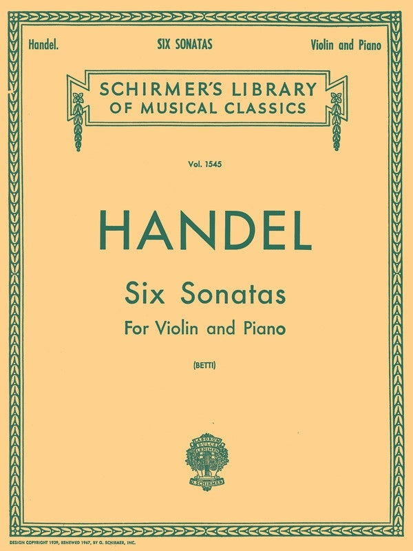 Handel - 6 Sonatas For Violin/Piano (Softcover Book)