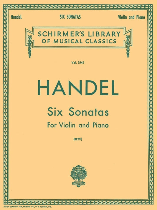 Handel - 6 Sonatas For Violin/Piano (Softcover Book)