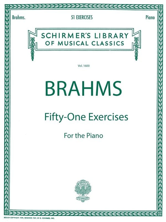 Brahms - 51 Exercises for Piano by G. Schirmer, Inc., 56 Pages