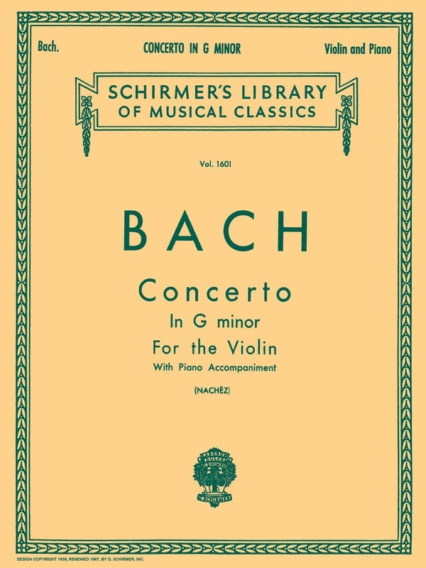 Bach Concerto G Minor Lib.1601 Violin/Piano