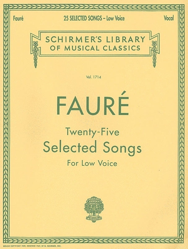 Schirmer - Faure 25 Selected Songs Lib.1714 Low