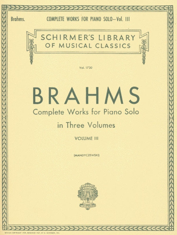 Brahms Complete Works 3 Lib.1730 Piano