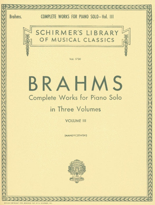 Brahms Complete Works 3 Lib.1730 Piano