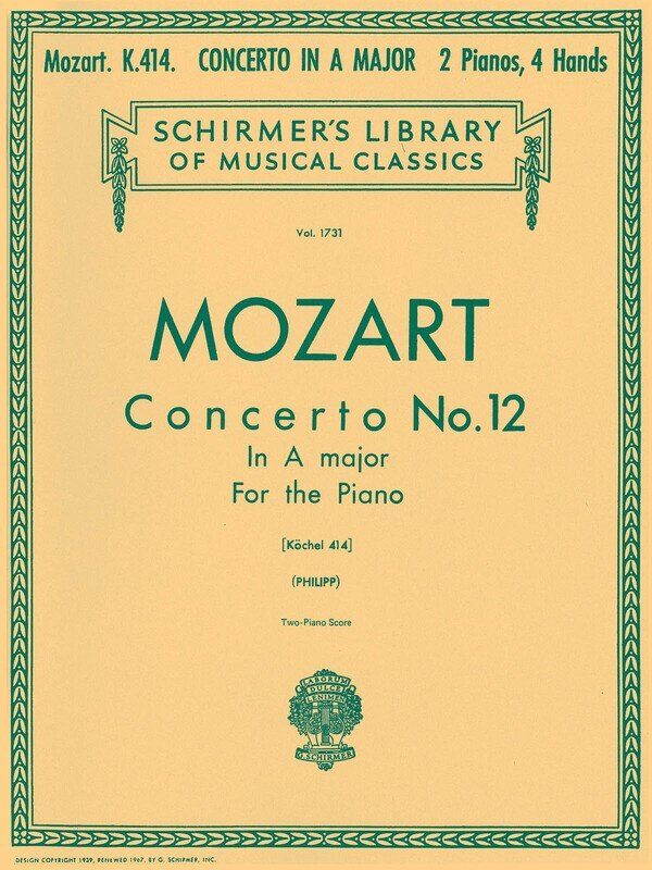 Mozart Concerto No. 12 A Major K 414 for 2 Pianos 4 Hands, 64 Pages, G. Schirmer