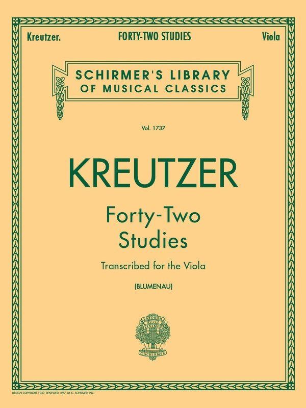 Kreutzer 42 Etudes Transcribed for Viola - G. Schirmer, Inc. - 72 Pages