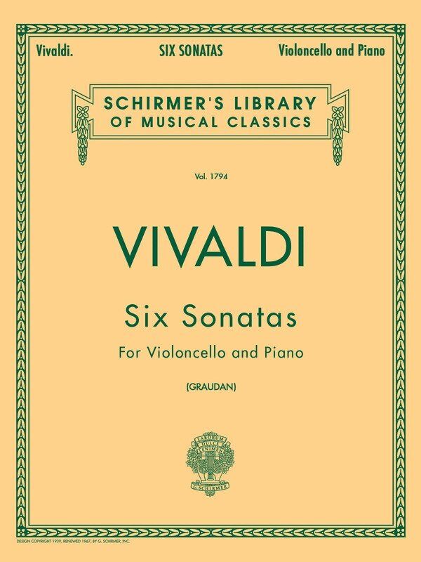 Vivaldi - 6 Sonatas for Cello and Piano, G. Schirmer, 52 Pages, Schirmer Library of Classics