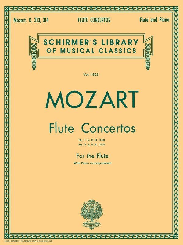 Mozart Concertos Nos. 1 & 2 K313 K314 for Flute and Piano, 52 Pages, G. Schirmer