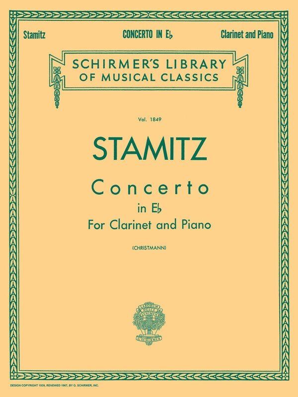 Stamitz Concerto in Eb Major for Clarinet and Piano, 40 Pages, G. Schirmer