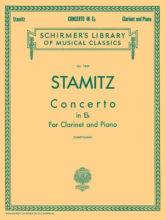 Stamitz Concerto in Eb Major for Clarinet and Piano, 40 Pages, G. Schirmer