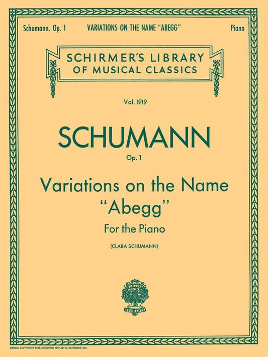 Schumann Var.Abegg Op 1 Lib.1919 Piano