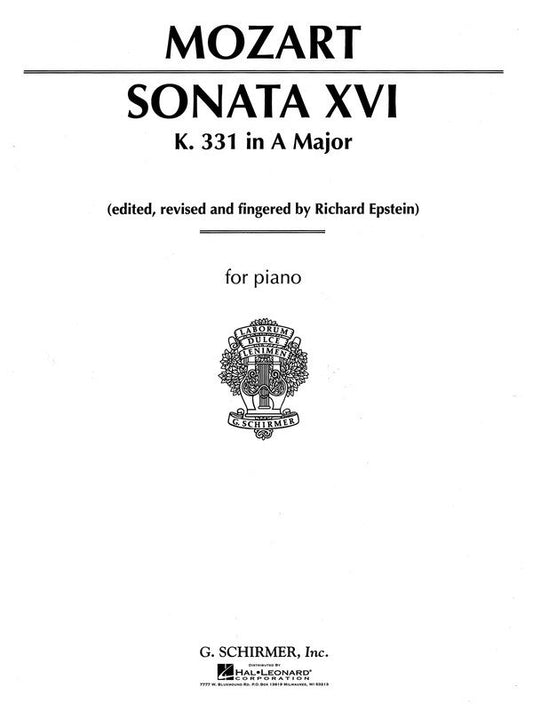 Mozart Sonata No. 16 in A Major K 331 for Piano - 20 Pages, Piano Solo, Published by G. Schirmer, Inc.