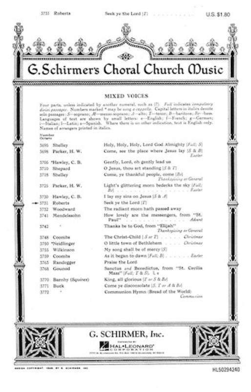 Seek Ye The Lord Tenor Solo/Satb/Organ Octavo