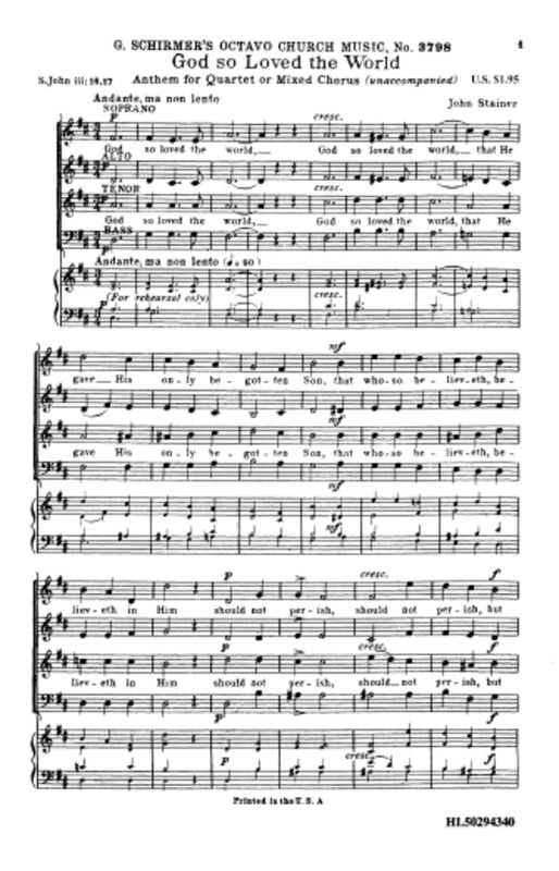 Schirmer - God So Loved The World SATB A Cappella