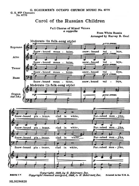 Schirmer - Carol Of The Russian Chldren SATB A Cappella