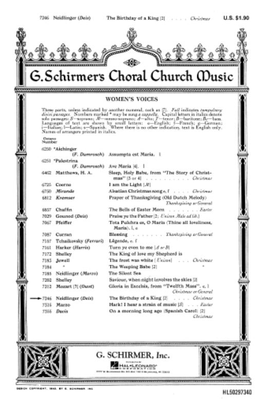 Schirmer - The Birthday Of A King SA