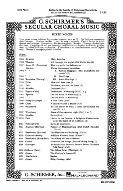 Schirmer - Listen To The Lambs SATB A Cappella