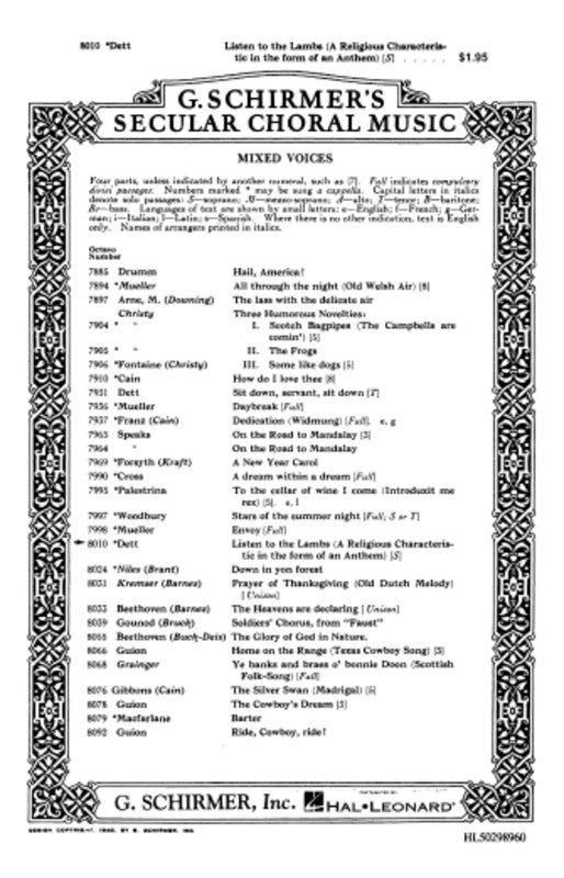 Schirmer - Listen To The Lambs SATB A Cappella