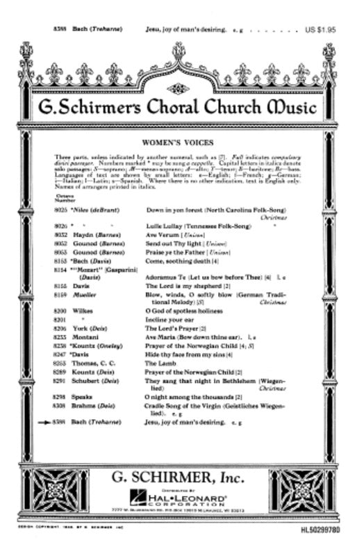 Schirmer - Jesu Joy Of Mans Desiring SSA