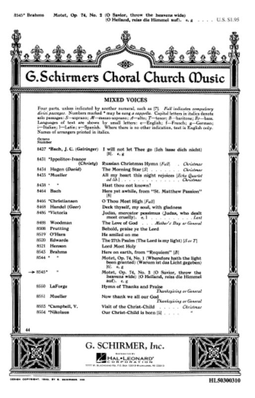 O Savior Throw The Heavens Wide Op 74 No 2 SATB A Cappella