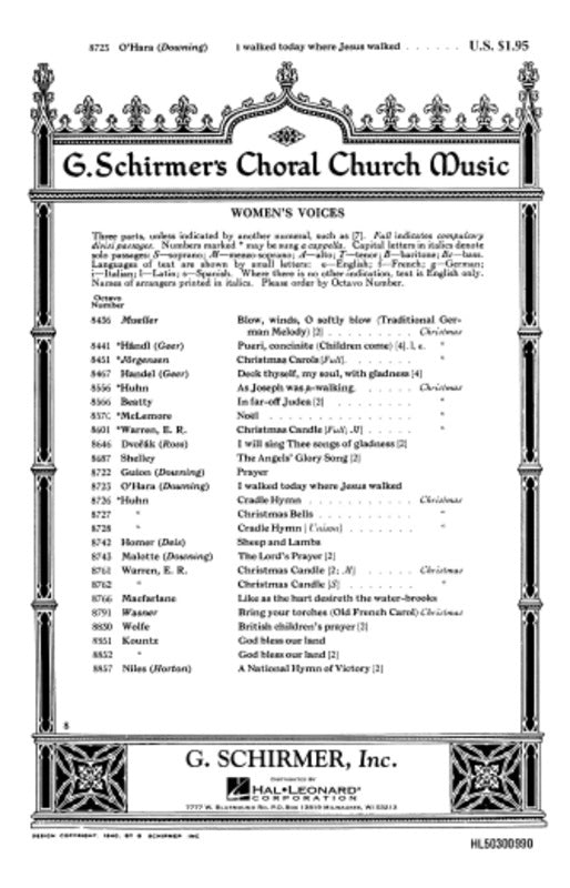 Schirmer - I Walked Today Where Jesus Walked SSA