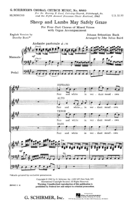 Schirmer - Sheep And Lambs May Safely Graze SATB/Organ
