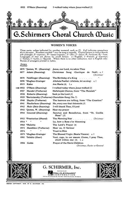 Schirmer - I Walked Today Where Jesus Walked SA