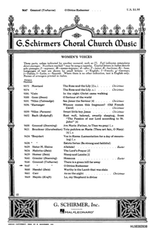Schirmer - O Divine Redeemer SSA