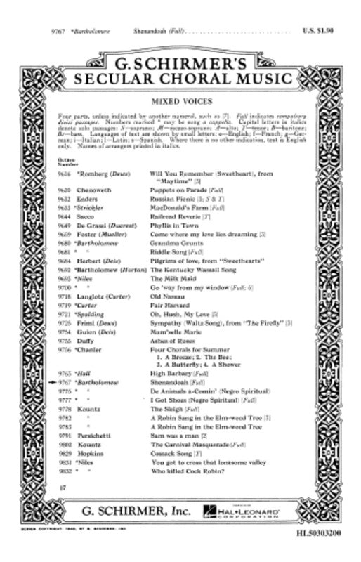 Schirmer - Shenandoah SATB A Cappella
