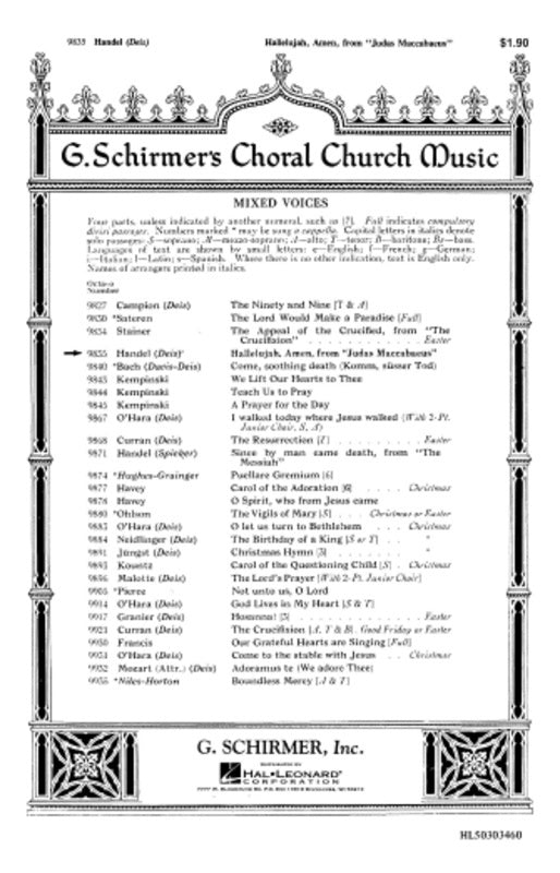 Schirmer - Hallelujah Amen SATB