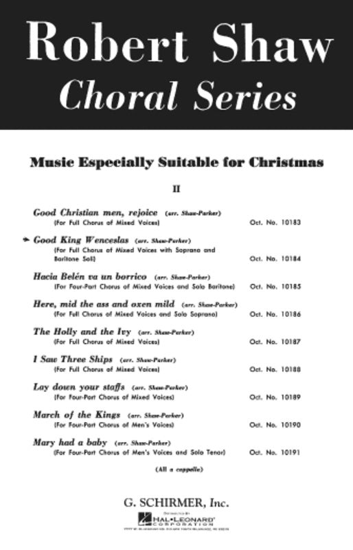 Schirmer - Good King Wenceslas SATB A Cappella