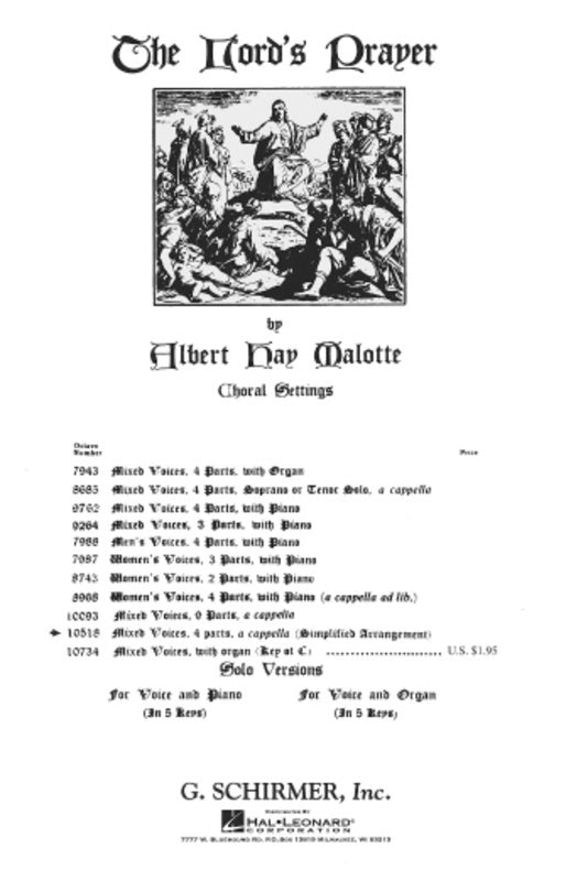 Schirmer - The Lords Prayer SATB A Cappella Simplified Version