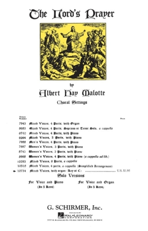 Schirmer - The Lords Prayer (In C Major) SATB/Organ
