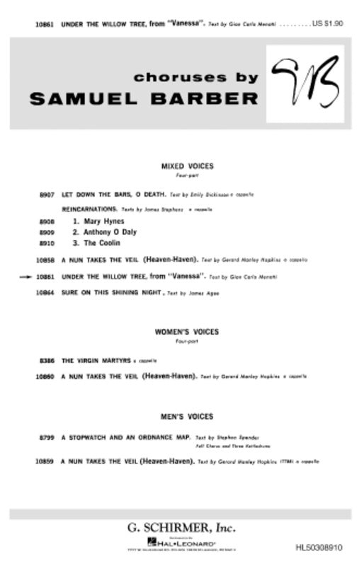 Schirmer - Under The Willow Tree (From Vanessa) SATB