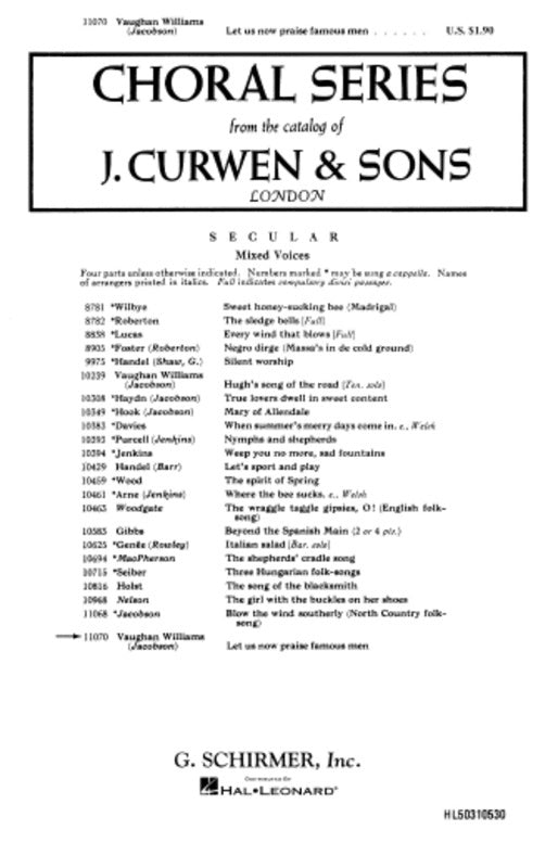 Schirmer - Let Us Now Praise Famous Men SATB