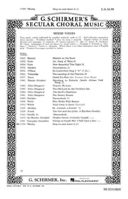 Schirmer - Sing We And Chant It SATB A Cappella