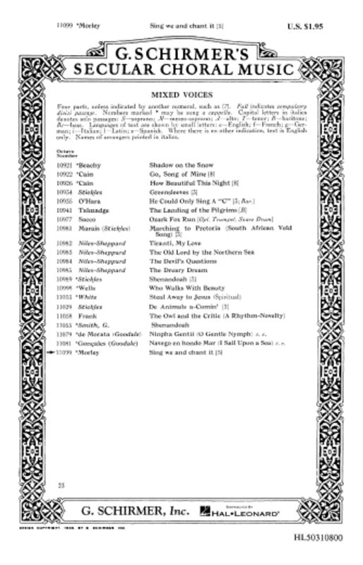 Schirmer - Sing We And Chant It SATB A Cappella