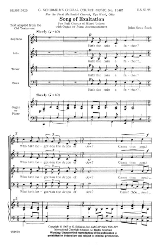 Schirmer - Song Of Exaltation SATB