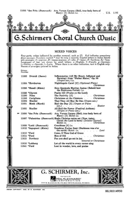Schirmer - Ave Verum Corpus SA A Cappella