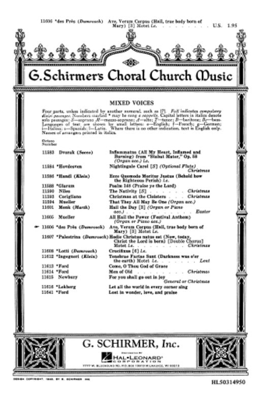Schirmer - Ave Verum Corpus SA A Cappella