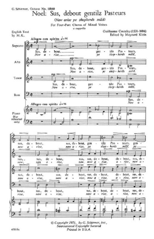 Noel: Sus Debout Gentilz Pasteurs SATB A Cappella