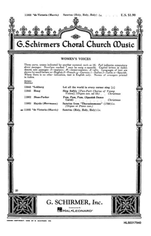Schirmer - Sanctus (Holy Holy Holy) SSA A Cappella