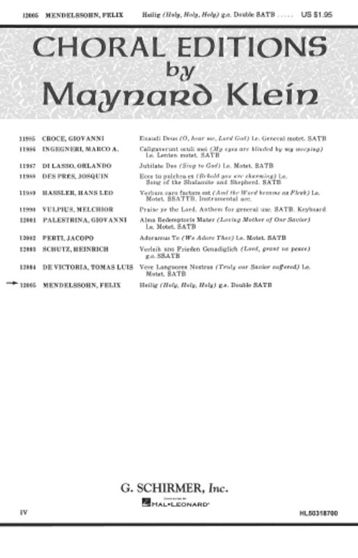 Schirmer - Heilig (Holy Holy Holy) SATB Double Choir