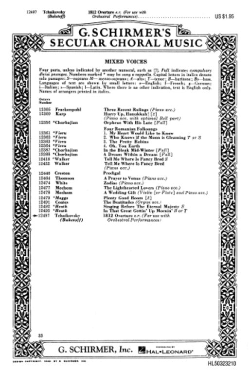 Schirmer - 1812 Overture SATB